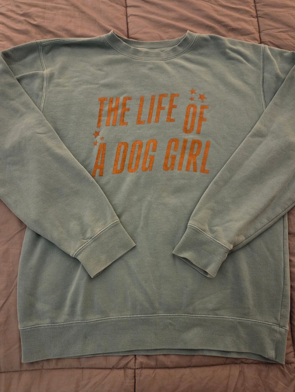 The Life of a Dog Girl Graphic Sweatshirt - Sage Green with Orange Print